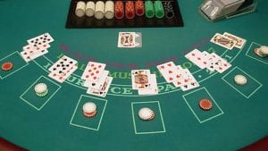 blackjack table with cards on it